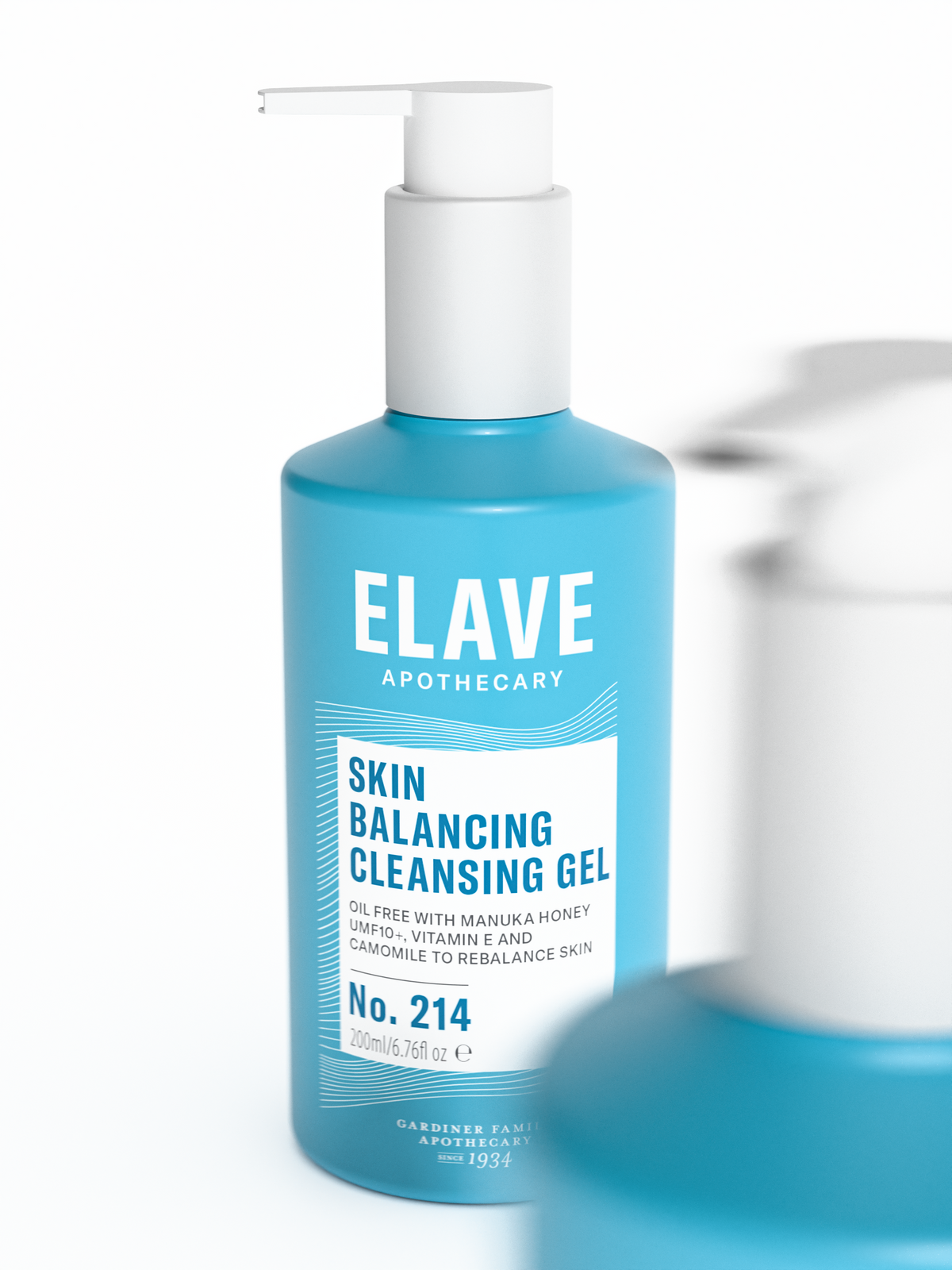 Elave Skin Balancing Cleansing Gel No. 214 pump bottle in focus