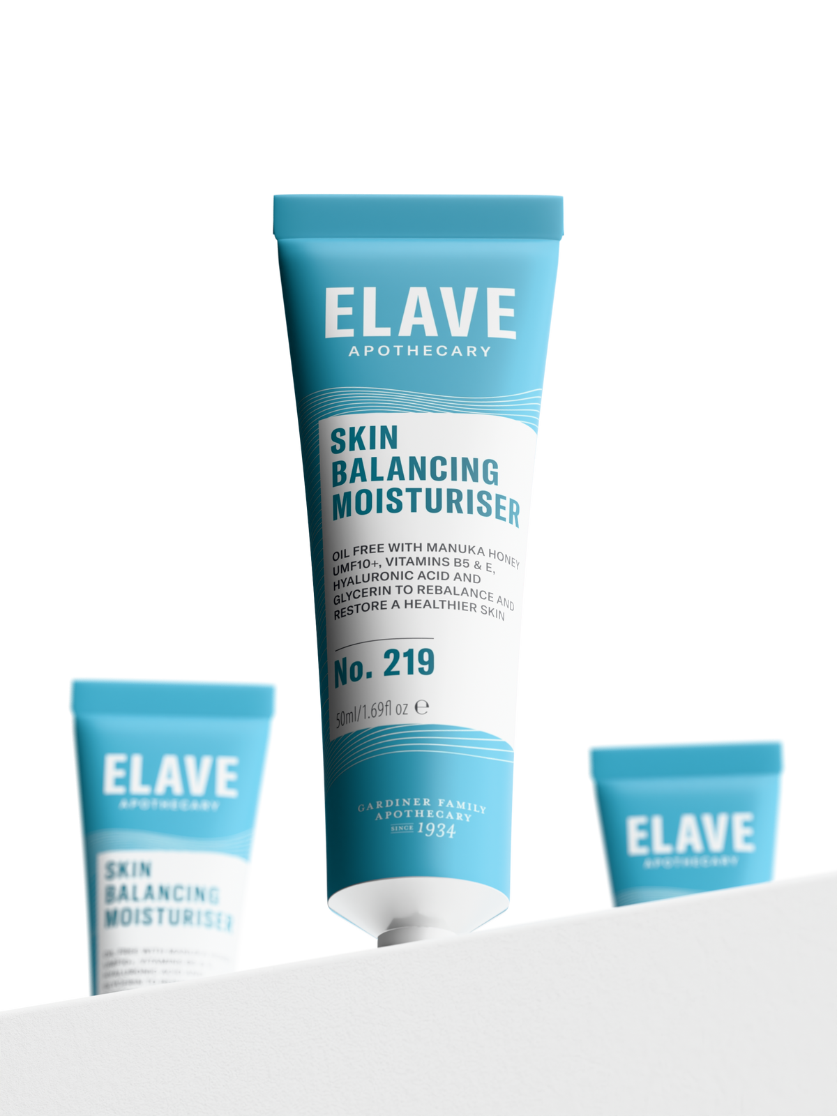 Elave Skin Balancing Moisturiser 50ml tube on a white ledge