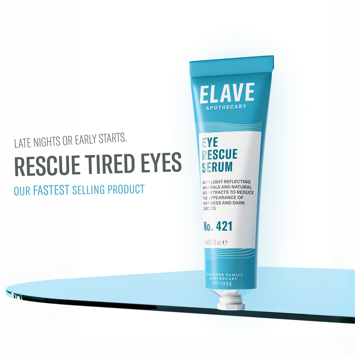 Elave Eye Rescue Serum with Rescue Tired Eyes message