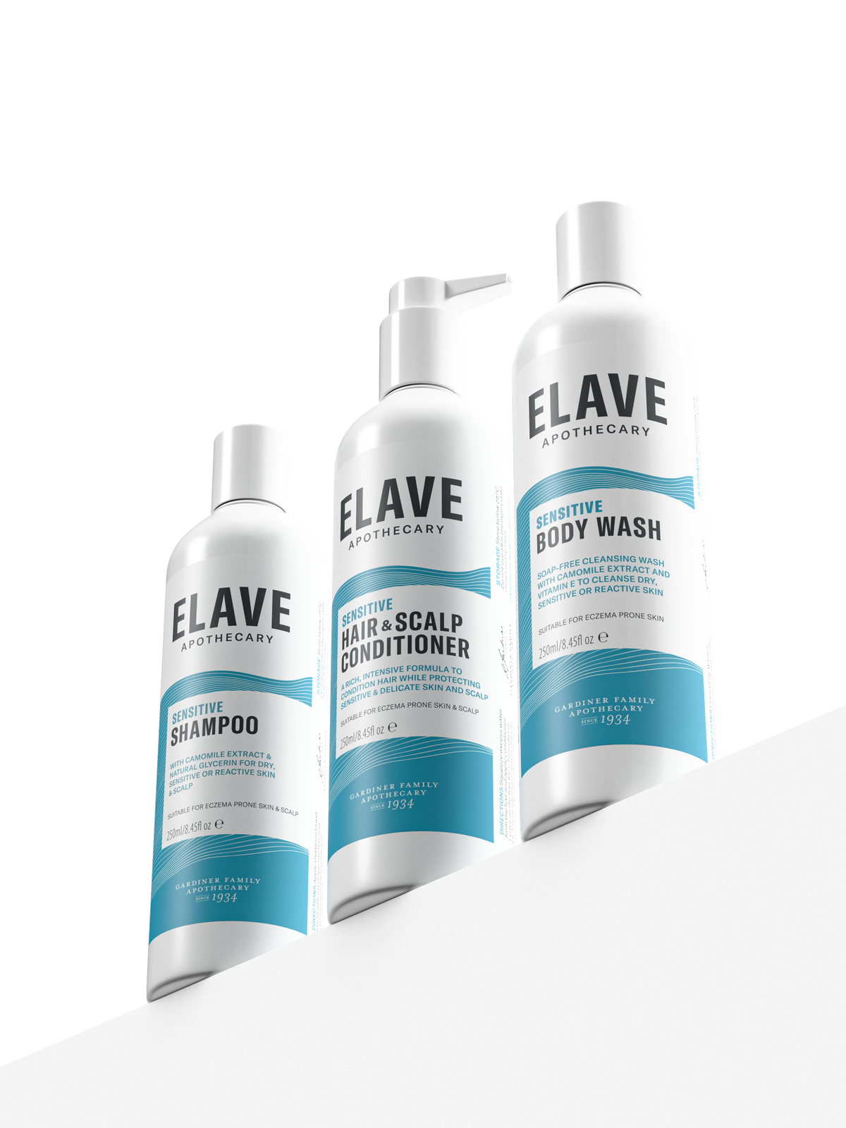 Elave Sensitive Shampoo, Hair & Scalp Conditioner and Body Wash