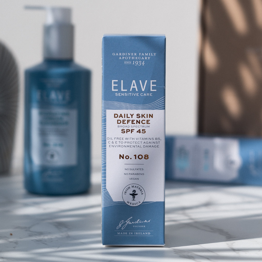 Elave Daily Skin Defence SPF45 No.108 contains a unique combination of oil-free emollients to hydrate the skin, together with high UVA & UVB protection. The Invisible Zinc is absorbed quickly and the Vitamins B5 & E anti-oxidant enriched formula helps protect skin and repair environmental skin damage.
