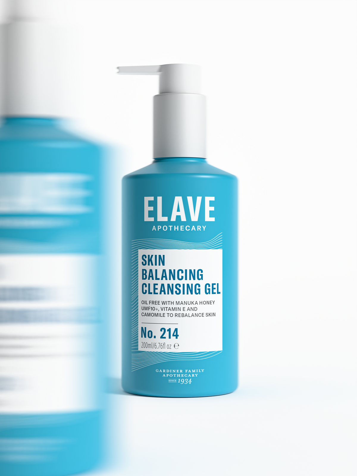 Skin Balancing Cleansing Gel hero shot with blurred bottle in foreground