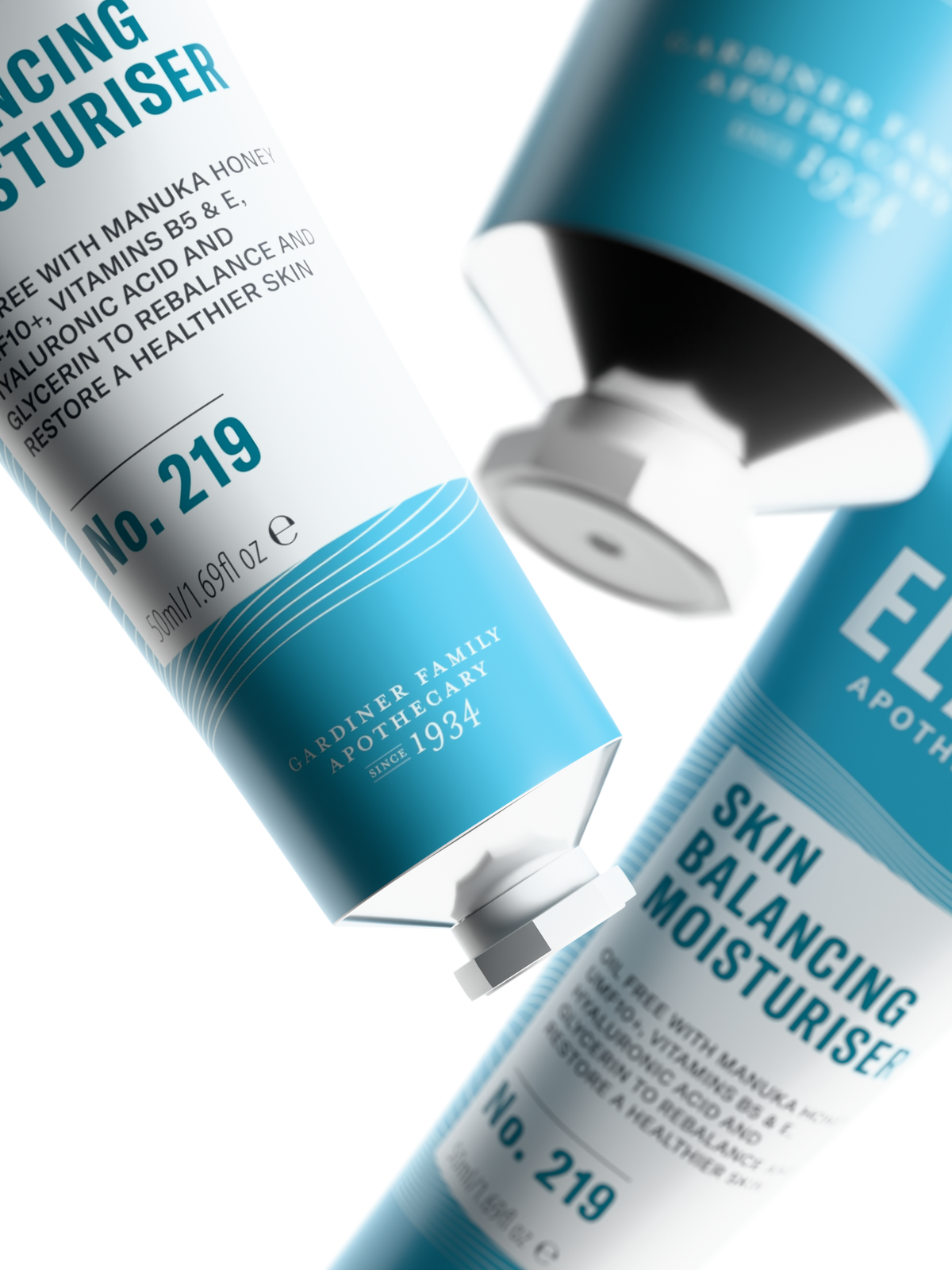 Detail of two Elave Skin Balancing Moisturiser tubes