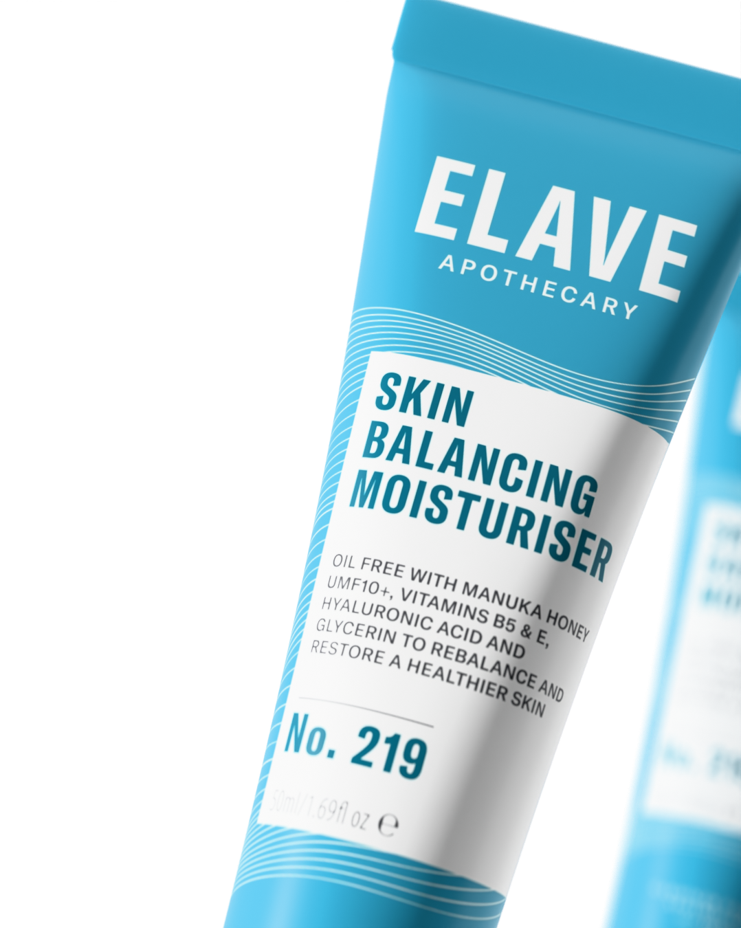 Close-up of the Elave Skin Balancing Moisturiser No. 219 label