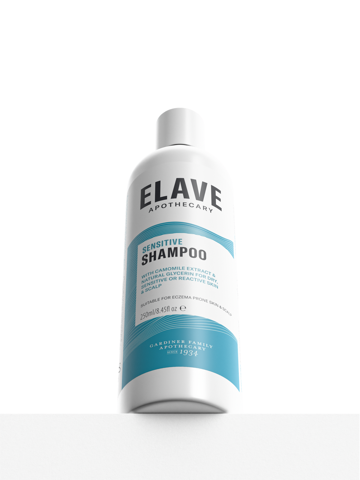 Elave Sensitive Shampoo 250ml bottle, low angle